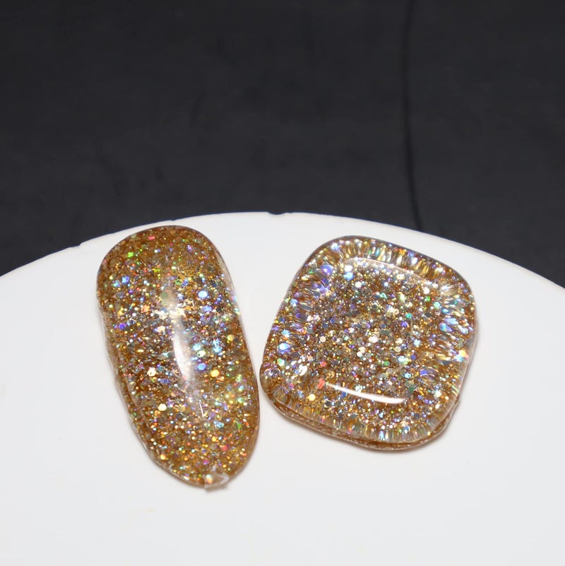 FZANEST Glitter Gel Nail Polish Led UV Gel Polish Sparkle Color Soak Off Nail Art (Diamond light gold) - Image 3